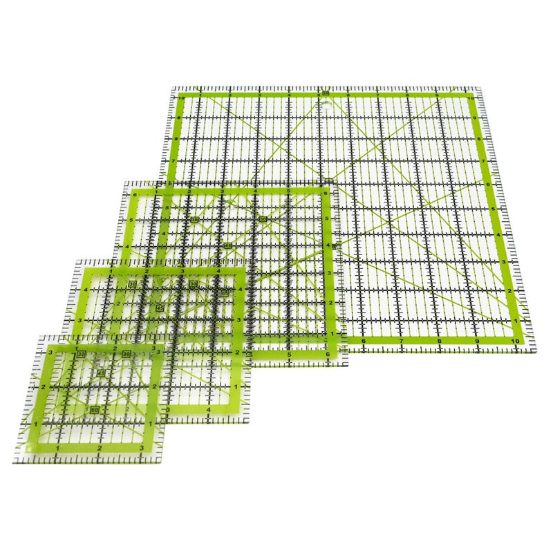 LINXIAO Quilting Rulers,Sewing Ruler,4 Piece Quilting Square Templates Green(3.5""x3.5"",5""x5"",6.5""x6.5"",10.5""x10.5"") - Image 1